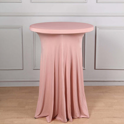 Spandex Round Cocktail Table Cover Skirt 30" Dusty Rose With Natural Wavy Drapes