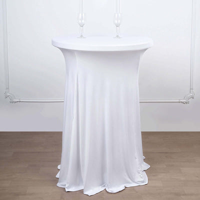 Spandex Round Cocktail Table Cover Skirt 30" White With Natural Wavy Drapes