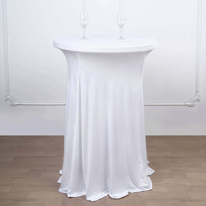 Spandex Round Cocktail Table Cover Skirt 30" White With Natural Wavy Drapes