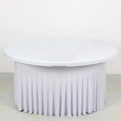 Spandex Round Tablecloth 5ft White - Classy Table Cover Skirt with Ruffles for Trade Shows, Galas & Corporate Events