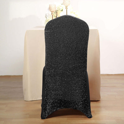 Spandex Stretch Banquet Chair Cover with Metallic Shimmer Tinsel Back Black - Fitted Slipcover