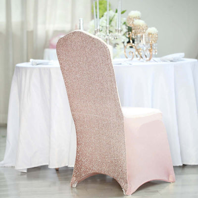 Spandex Stretch Banquet Chair Cover with Metallic Shimmer Tinsel Back Blush - Fitted Slipcover