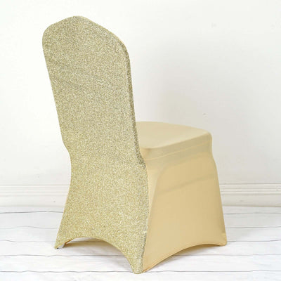 Spandex Stretch Banquet Chair Cover with Metallic Shimmer Tinsel Back Champagne - Fitted Slipcover