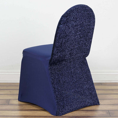 Spandex Stretch Banquet Chair Cover with Metallic Shimmer Tinsel Back Navy Blue - Fitted Slipcover