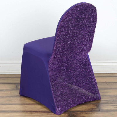 Spandex Stretch Banquet Chair Cover with Metallic Shimmer Tinsel Back Purple - Fitted Slipcover