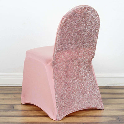 Spandex Stretch Banquet Chair Cover with Metallic Shimmer Tinsel Back Rose Gold - Fitted Slipcover