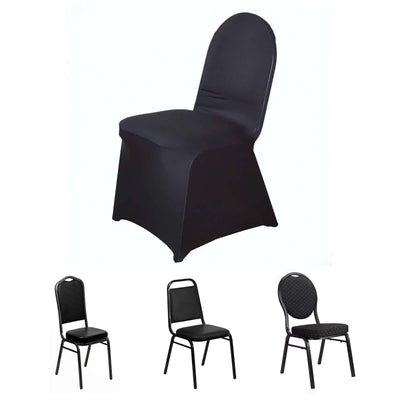 Spandex Stretch Fitted Banquet Chair Cover 160GSM Black - Durable Slip-On Slipcover for Weddings & Events