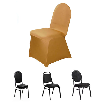 Spandex Stretch Fitted Banquet Chair Cover 160GSM Gold - Durable Slip-On Slipcover for Weddings & Events