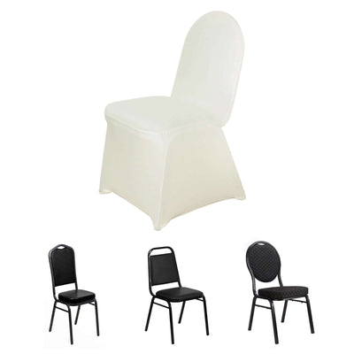 Spandex Stretch Fitted Banquet Chair Cover 160GSM Ivory - Durable Slip-On Slipcover