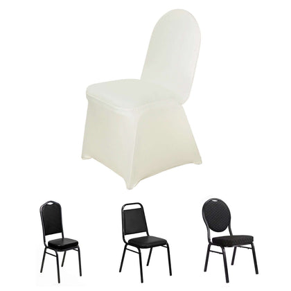 Spandex Stretch Fitted Banquet Chair Cover 160GSM Ivory - Durable Slip-On Slipcover