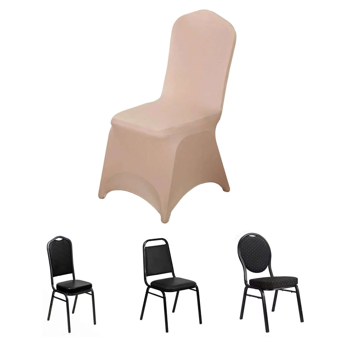 Various chair styles including a beige fitted cover chair
