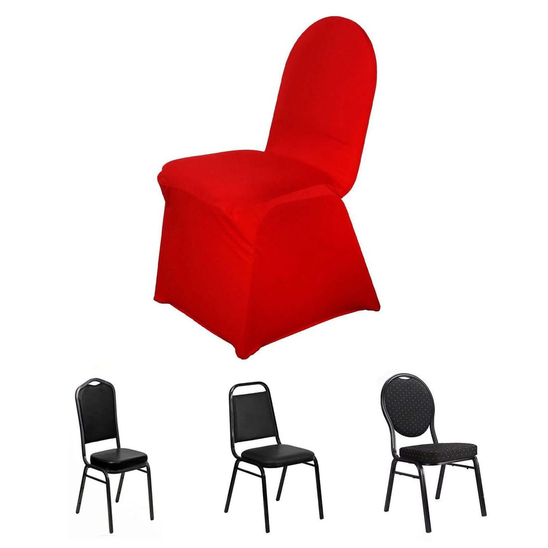 Red chair cover on a black chair in studio-style isolation shot