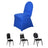 Blue chair cover with three chair styles on a white background.