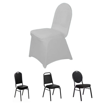 Spandex Stretch Fitted Banquet Chair Cover 160GSM Silver - Durable Slip-On Slipcover