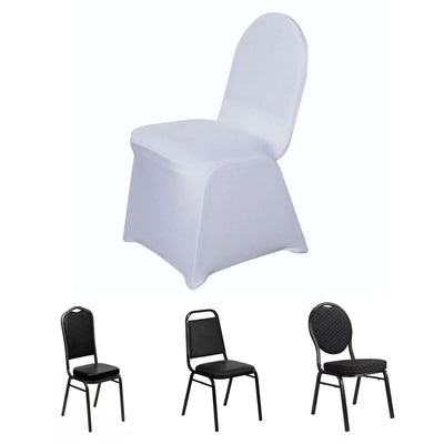 Spandex Stretch Fitted Banquet Chair Cover 160GSM White - Durable Slip-On Slipcover for Weddings & Events