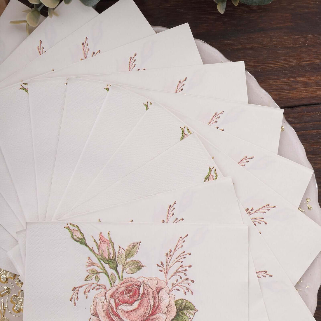 Vintage Rose Paper Beverage Napkins 6.5