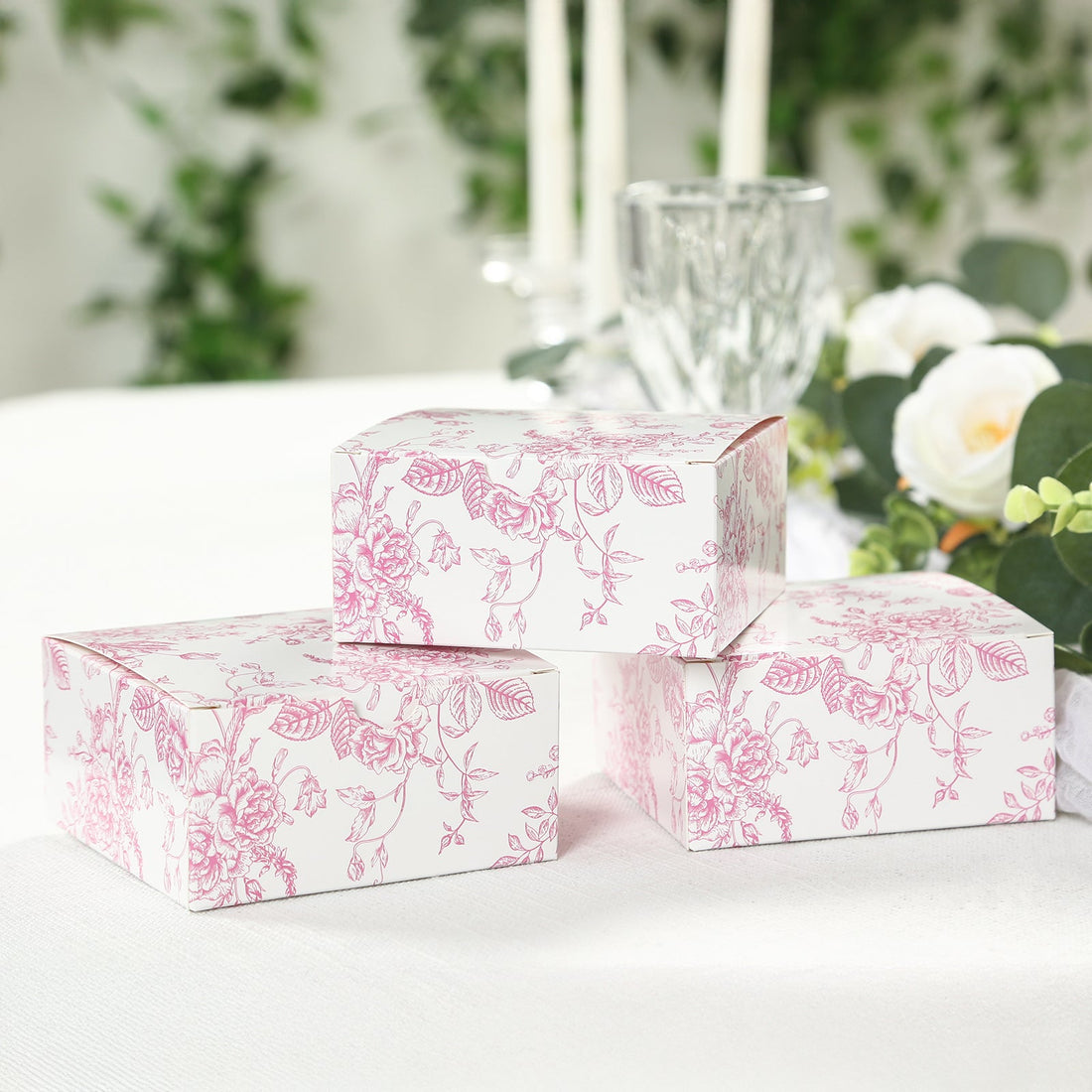 25 Pack White Pink French Toile Party Favor Boxes | eFavormart