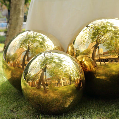 Stainless Steel Gazing Globe Mirror Ball 16" Reflective Shiny Hollow Sphere Gold - Outdoor Garden Decoration