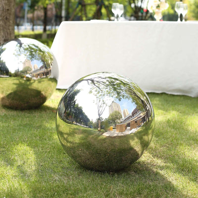 Stainless Steel Gazing Globe Mirror Ball 20" Reflective Shiny Hollow Sphere Silver - Outdoor Garden Décor