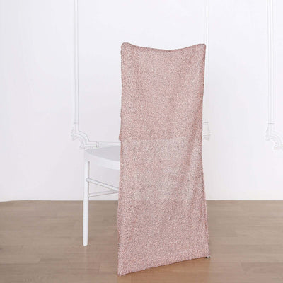 Stretch Spandex Chair Back Slipcover with Metallic Shimmer Tinsel Rose Gold - Wrinkle-Resistant Chiavari Chair Back Cover