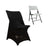 Two folding chairs: one black and one white on a plain background.