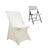 Two folding chairs: one white plastic and one black metal on a plain background.