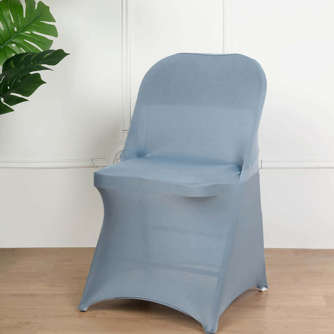 Blue stretch chair cover on a plain background