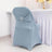 Elegant blue chair cover with a decorative ring detail.
