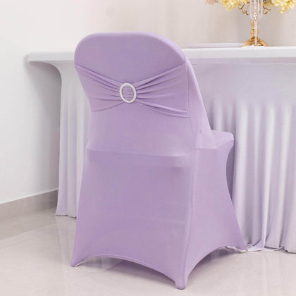 Stretch Spandex Folding Chair Cover Lavender Lilac - Wrinkle Resistant Fitted Slipcover with Silver Rhinestone Buckled Sash Band Accent