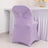 Lavender chair cover with rhinestone detail in a styled setting.