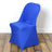 Blue chair cover draped over a chair, showcasing its shape and design.