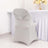 Elegant gray chair cover with decorative bow and ring detail.