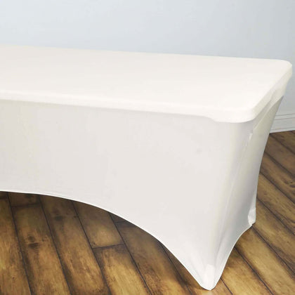 Stretch Spandex Rectangle Fitted Table Cover 96"x30" Ivory - Wrinkle Free Form-Fitting Tablecloth