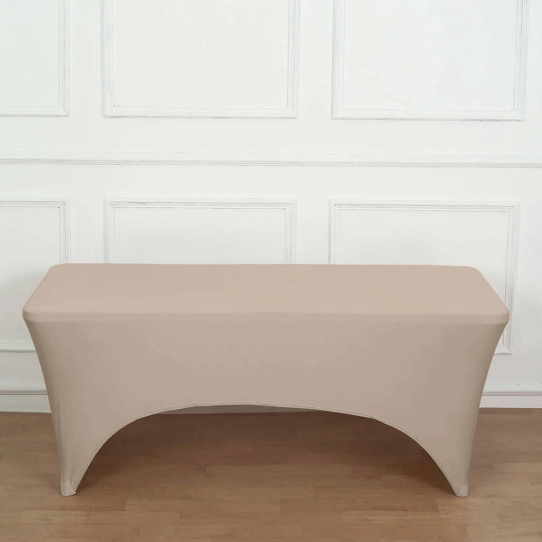 Beige stretch table cover for rectangular tables