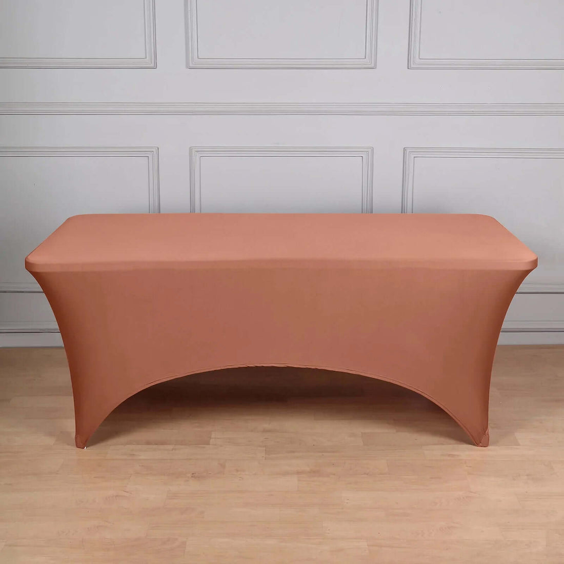 Brown stretch table cover for events and parties.