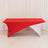 Red and white stretch table cover on a plain backdrop