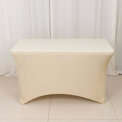 Stretch Spandex Rectangle Tablecloth 48"x30" Beige - Form-Fitting Table Cover
