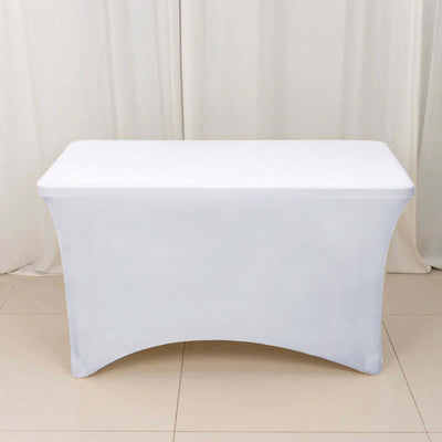 Stretch Spandex Rectangle Tablecloth 48"x30" White - Easy to Maintain Form-Fitting Table Cover for Weddings & Events