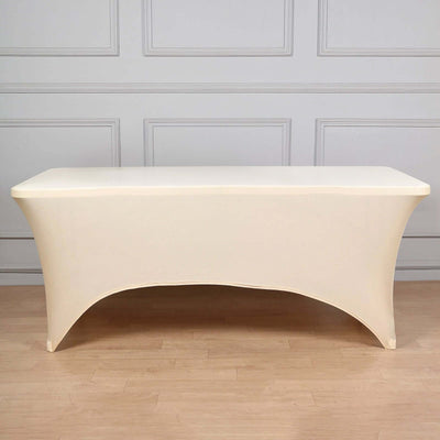 Stretch Spandex Rectangle Tablecloth 6ft Beige - Wrinkle Free Fitted Table Cover