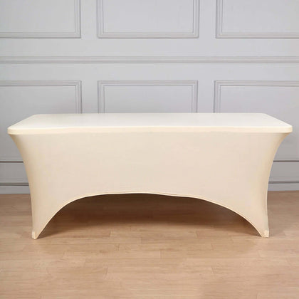 Stretch Spandex Rectangle Tablecloth 6ft Beige - Wrinkle Free Fitted Table Cover