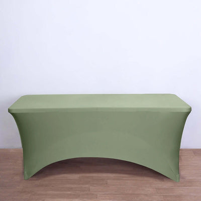 Stretch Spandex Rectangle Tablecloth 6ft Dusty Sage Green - Wrinkle Free Fitted Table Cover
