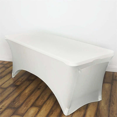 Stretch Spandex Rectangle Tablecloth 6ft Ivory - Wrinkle Free Fitted Table Cover