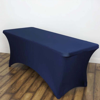 Stretch Spandex Rectangle Tablecloth 6ft Navy Blue - Wrinkle Free Fitted Table Cover