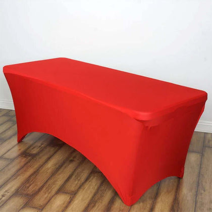 Stretch Spandex Rectangle Tablecloth 6ft Red - Wrinkle Free Fitted Table Cover