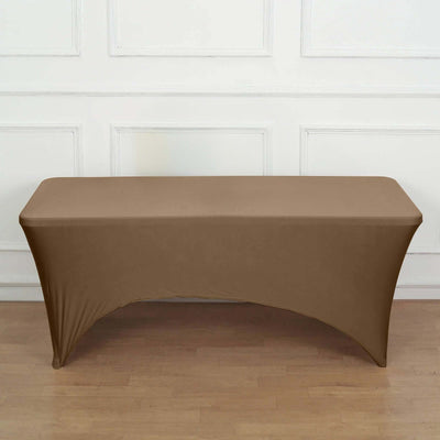 Stretch Spandex Rectangle Tablecloth 6ft Taupe - Wrinkle Free Fitted Table Cover