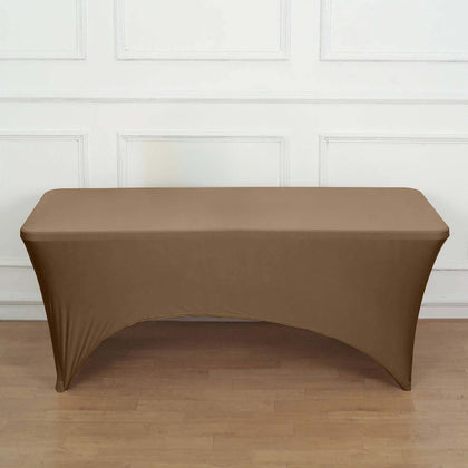 Stretch Spandex Rectangle Tablecloth 6ft Taupe - Wrinkle Free Fitted Table Cover