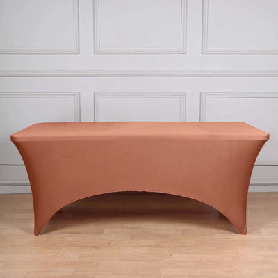 Stretch Spandex Rectangle Tablecloth 6ft Terracotta (Rust) - Wrinkle Free Fitted Table Cover