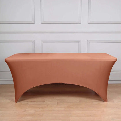 Stretch Spandex Rectangle Tablecloth 6ft Terracotta (Rust) - Wrinkle Free Fitted Table Cover