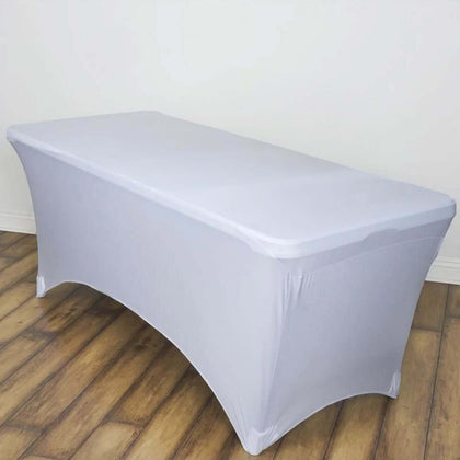 Stretch Spandex Rectangle Tablecloth 6ft White - Easy to Maintain Form-Fitting Table Cover for Weddings & Events