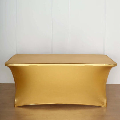 Stretch Spandex Rectangle Tablecloth 72"x30" Metallic Gold - Dazzling Form-Fitting Table Cover for Luxe Weddings & Events